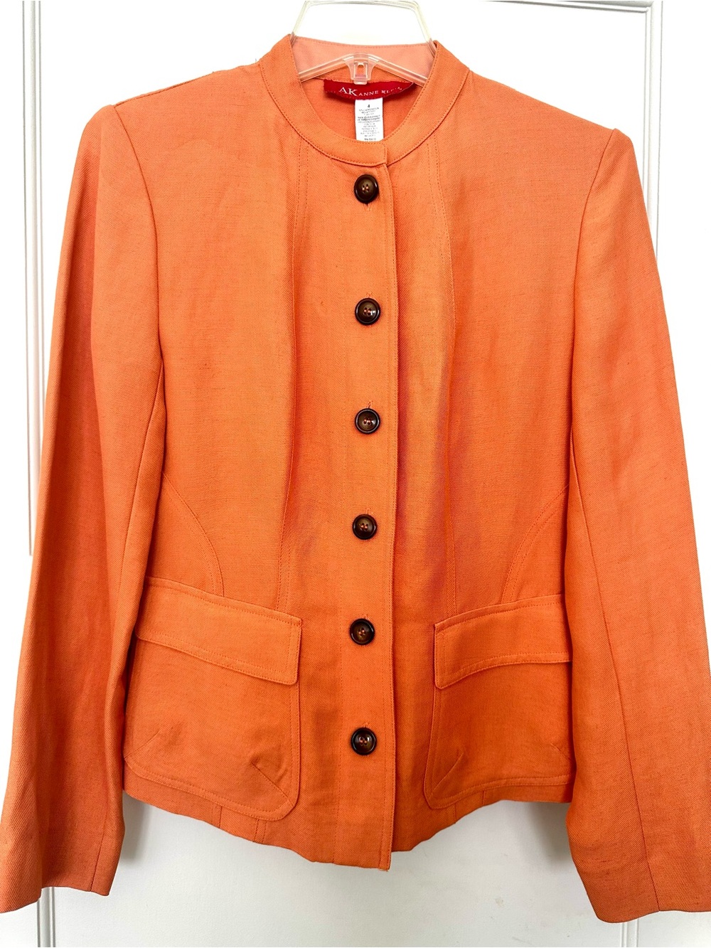 Anne Klein Nice Pastel Orange Stand-Collar Button Jacket